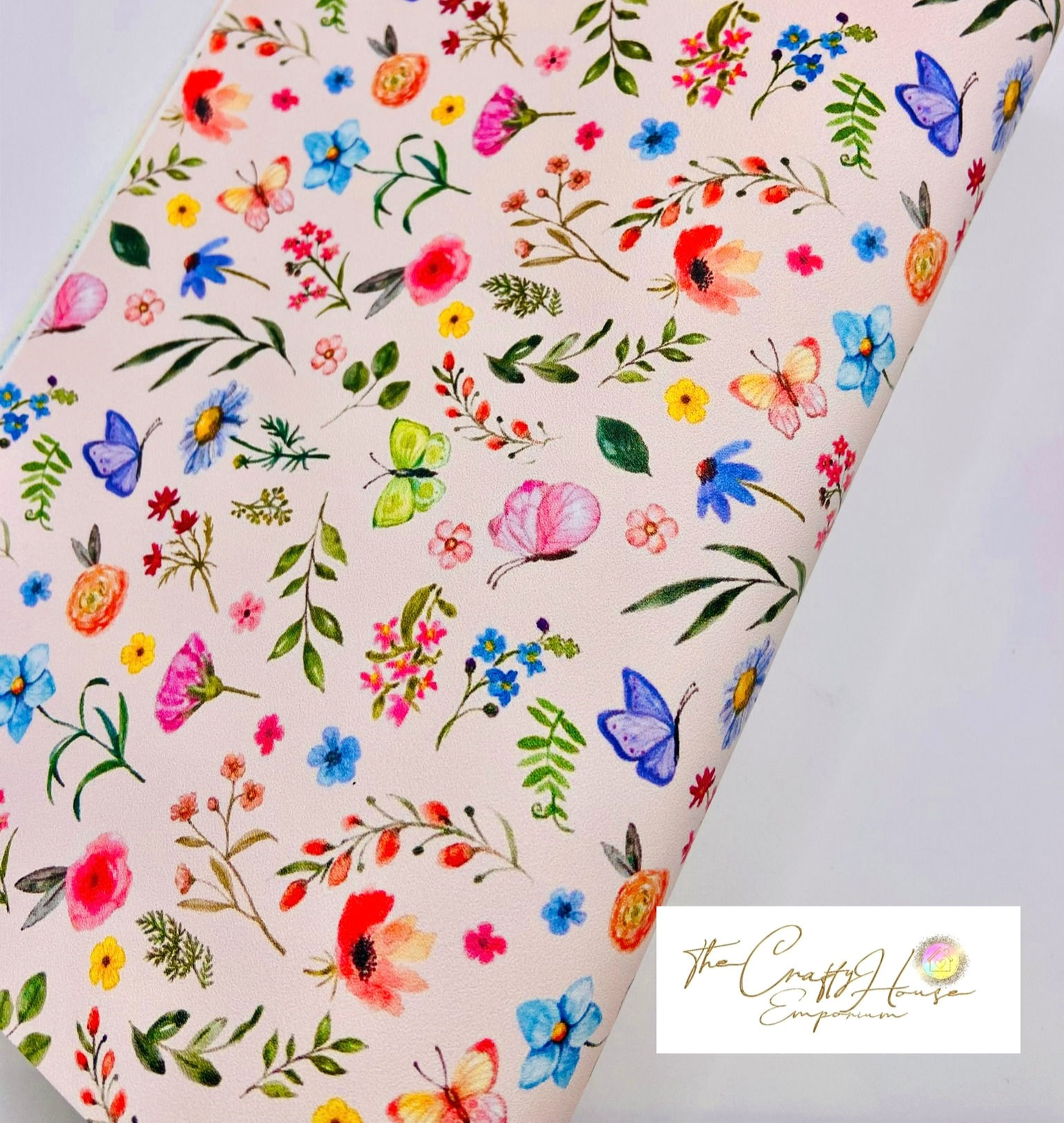 Faux Leather - Easter / Spring - Cottage Garden on pink