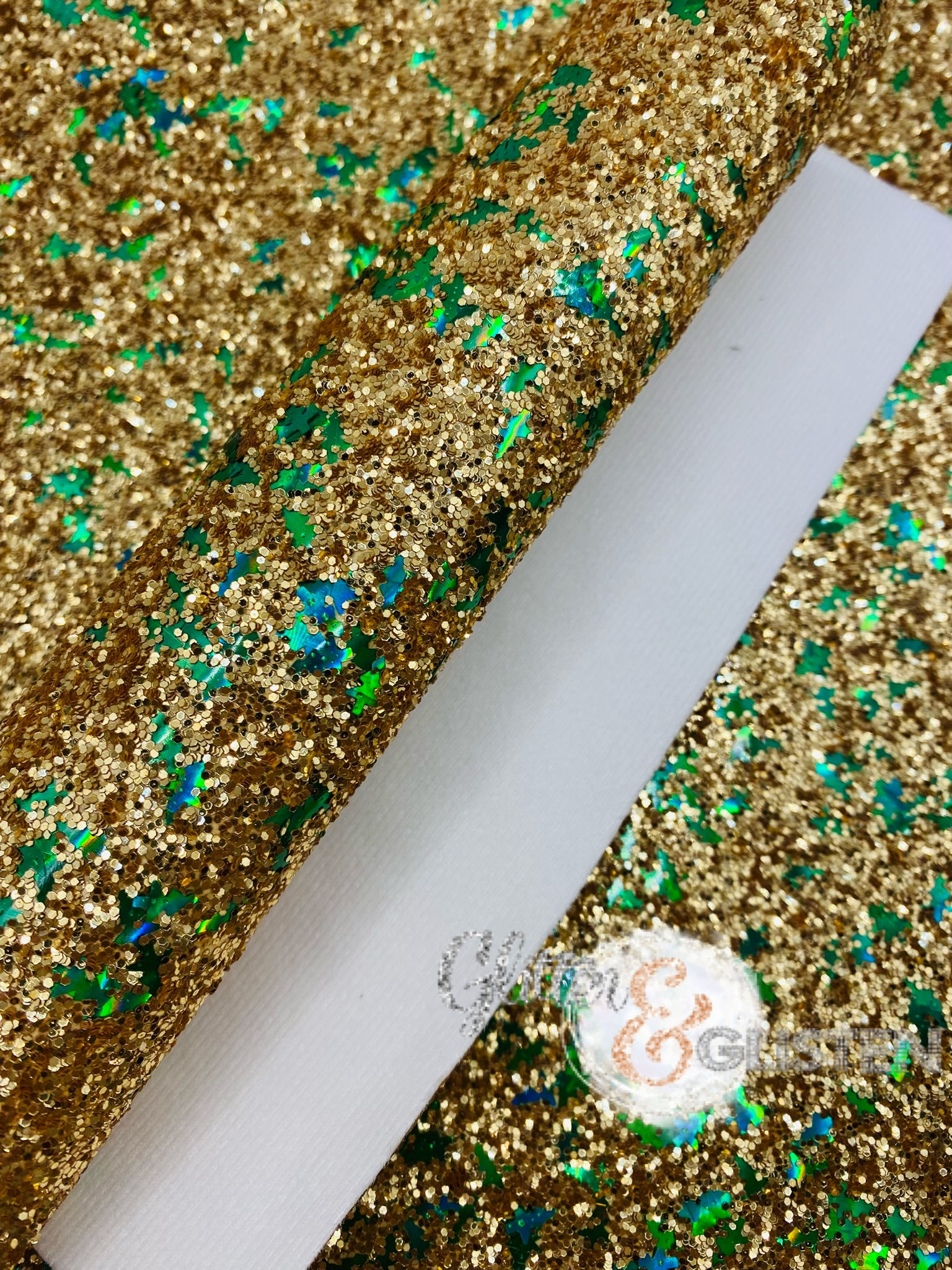 Chunky Glitter - Gold with green Xmas tree confetti