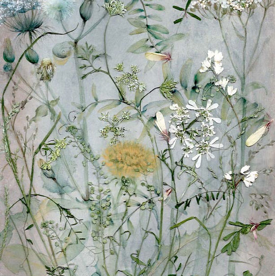 緑系 立体 花柄アクリルアート テクスチャーアート ボタニカル 緑の花柄