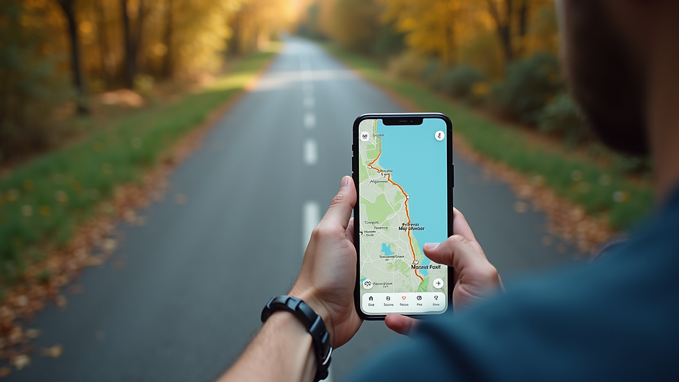 High angle view of a running route map on a smartphone screen
