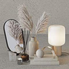 Set decorativo com livros e espelho