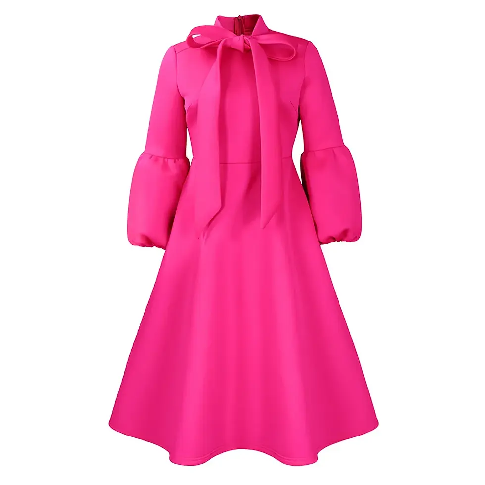 Thumbnail: Baptism Center African Bow‑Neck Church Dress – Elegant Women’s Formal Fashion