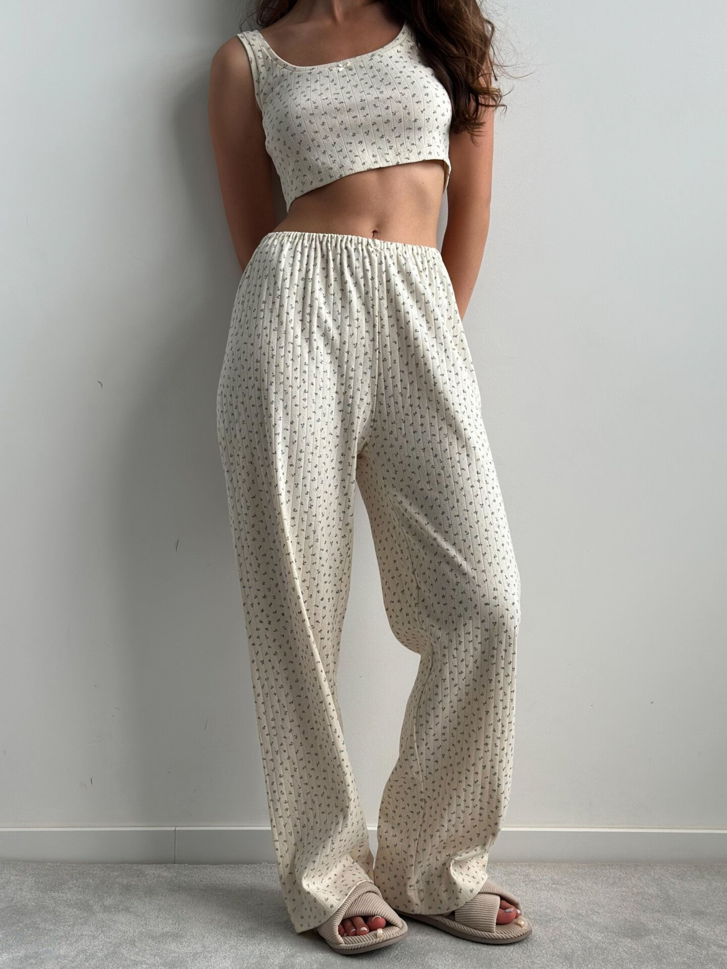 Рібана штани широкі блакитна квітка