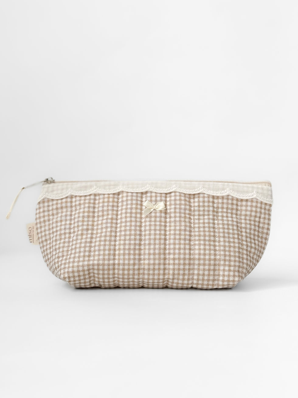 Косметичка трикутна стьобана полоска бежева клітинка