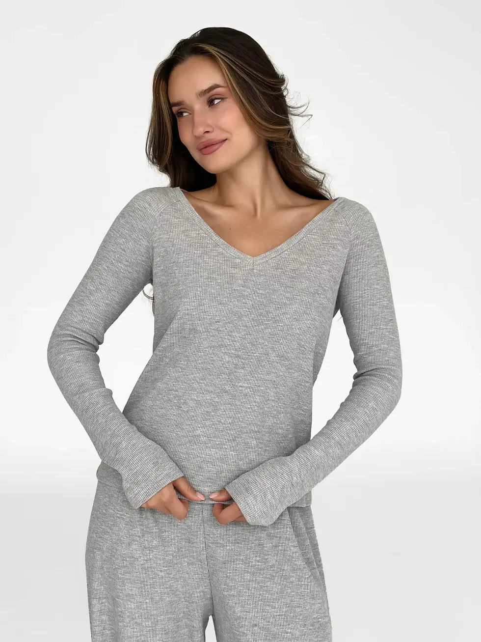 Лонгслів реглан трикотаж вафельний сірий