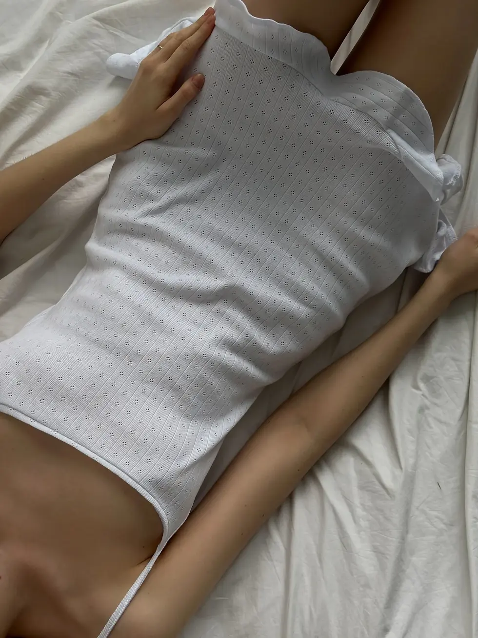 Прев'ю: Рібана сукня для сну з оборками біла