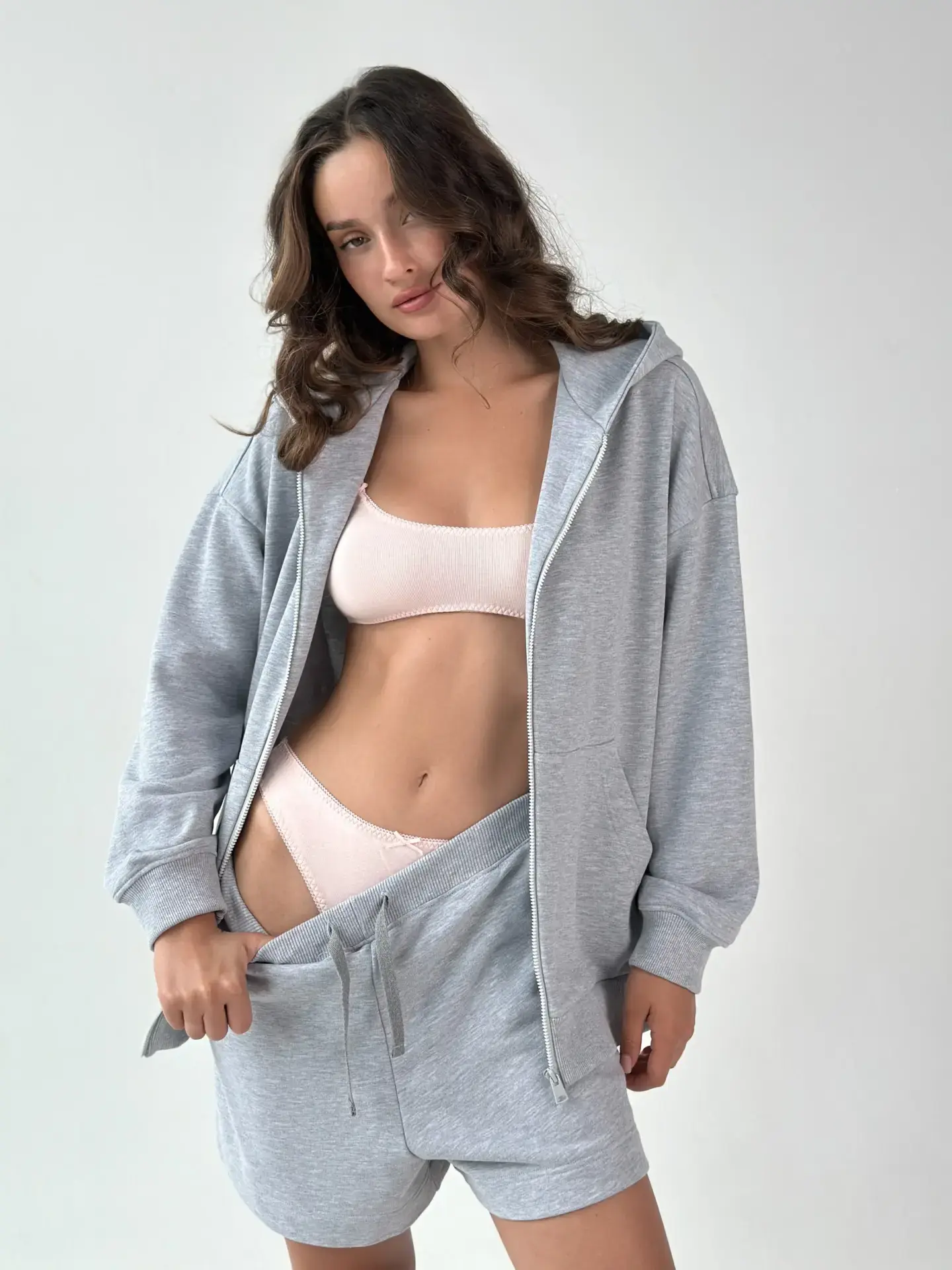 Бавовна Кофта з капюшоном на блискавці трикотаж 3-х.нитка сіра