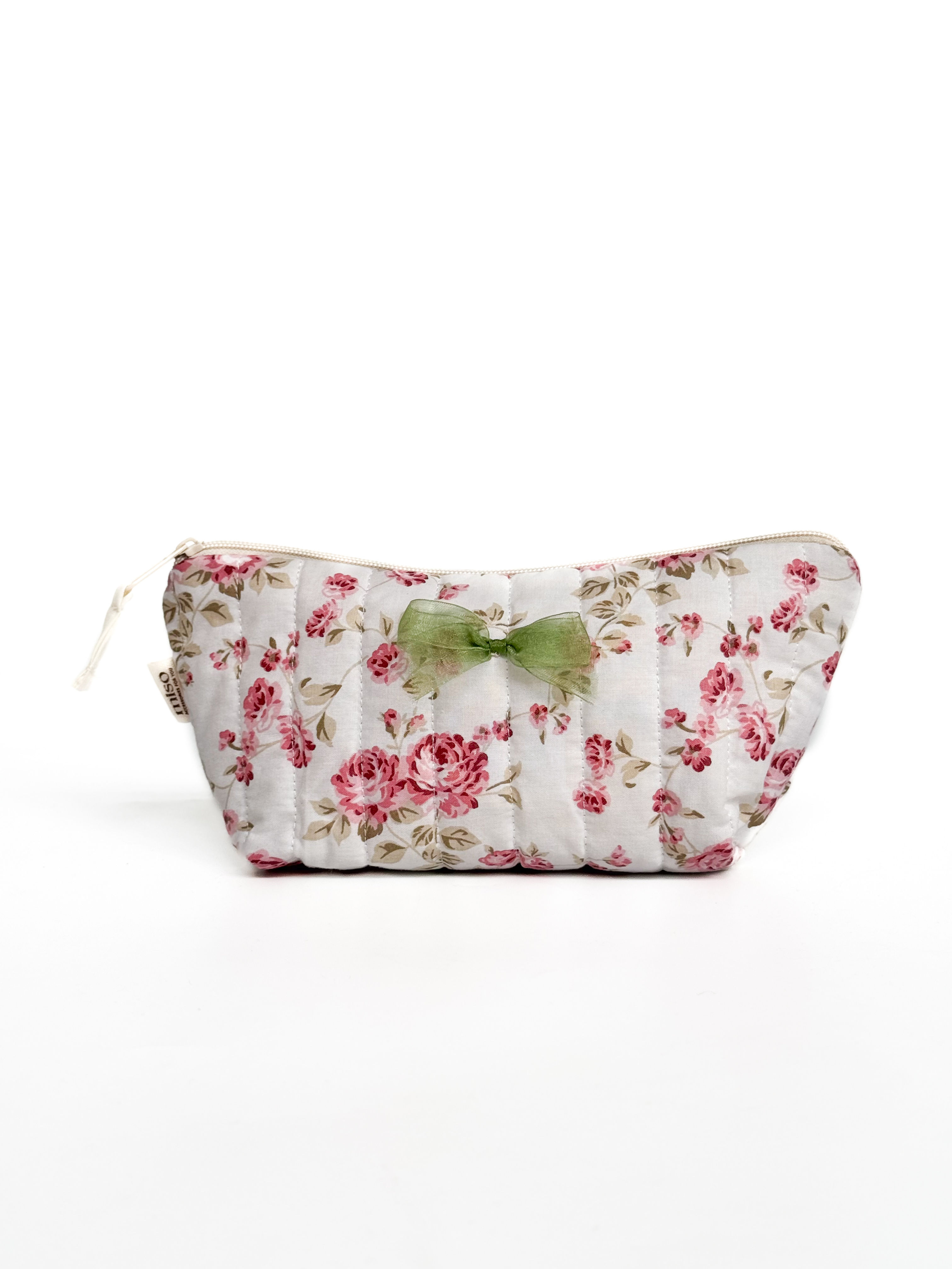 Косметичка трикутна стьобана полоска біла півонія