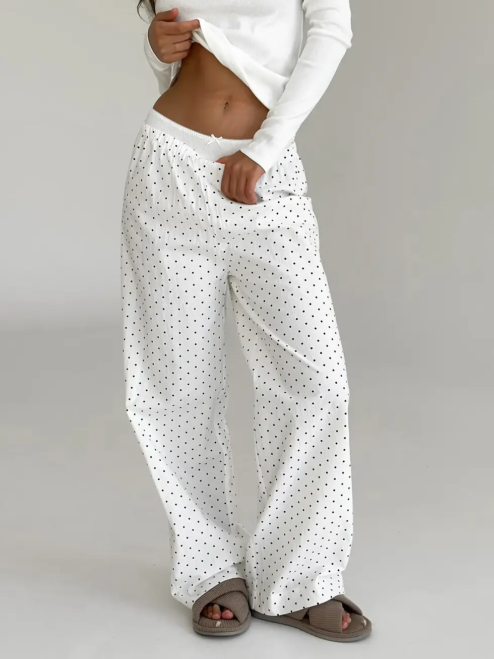 Прев'ю: Штани Моно варена бавовна чорна крапка на молочному