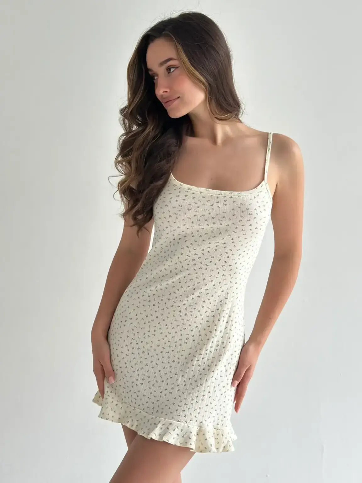 Рібана сукня для сну з оборками блакитна квітка