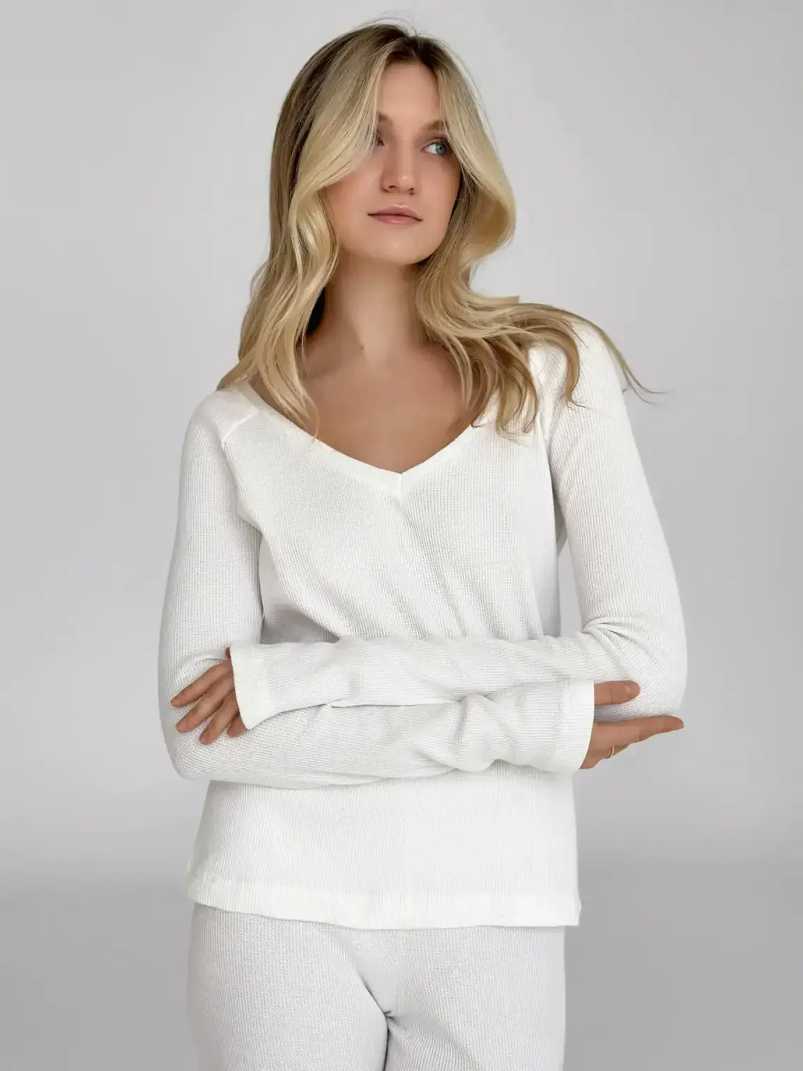 Лонгслів реглан трикотаж вафельний молочний