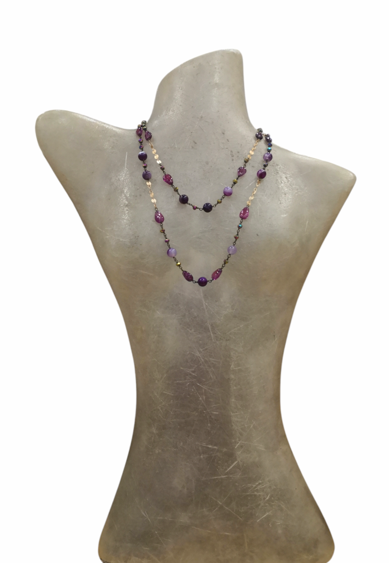 Collana viola in vetri e criatalli