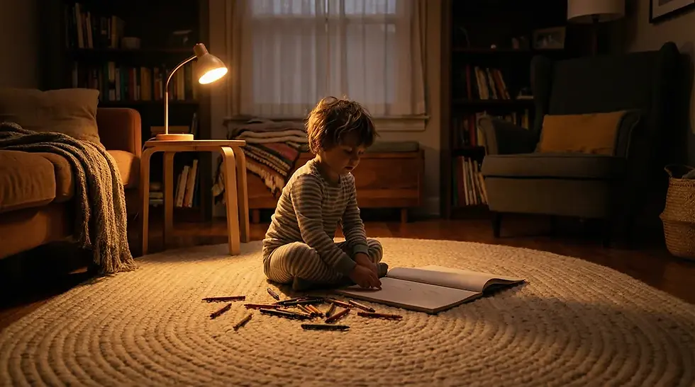 Kind malt ruhig am Abend - Tipps gegen innere Unruhe bei Kindern und Reizüberflutung.