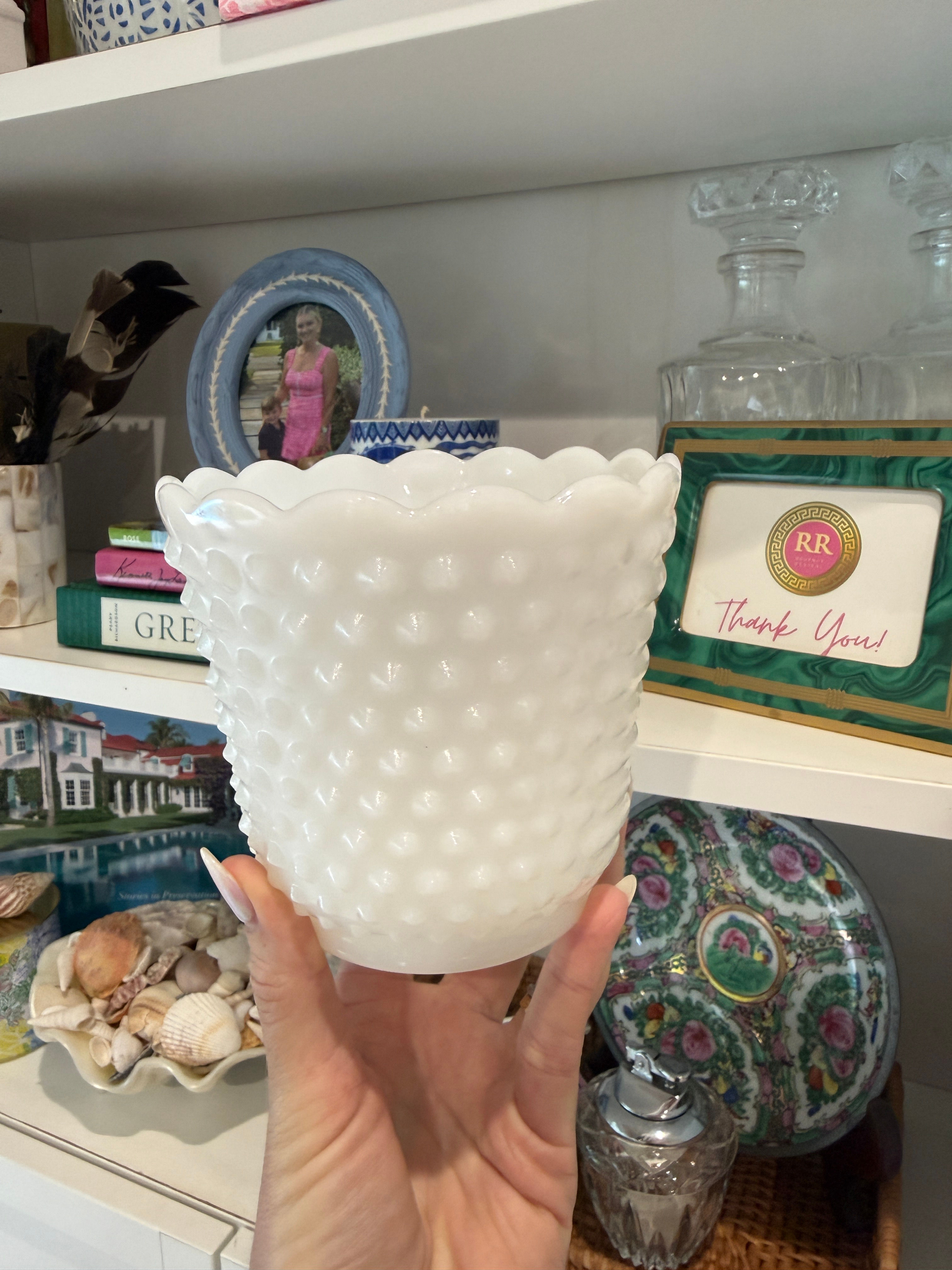 Hobnail planter & Blue hobnail vase
