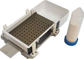 The LabTIE 96-well Powder Dispenser for labs. This can also be called a powder doser or a powder dropper for deep well plats or elution plates.