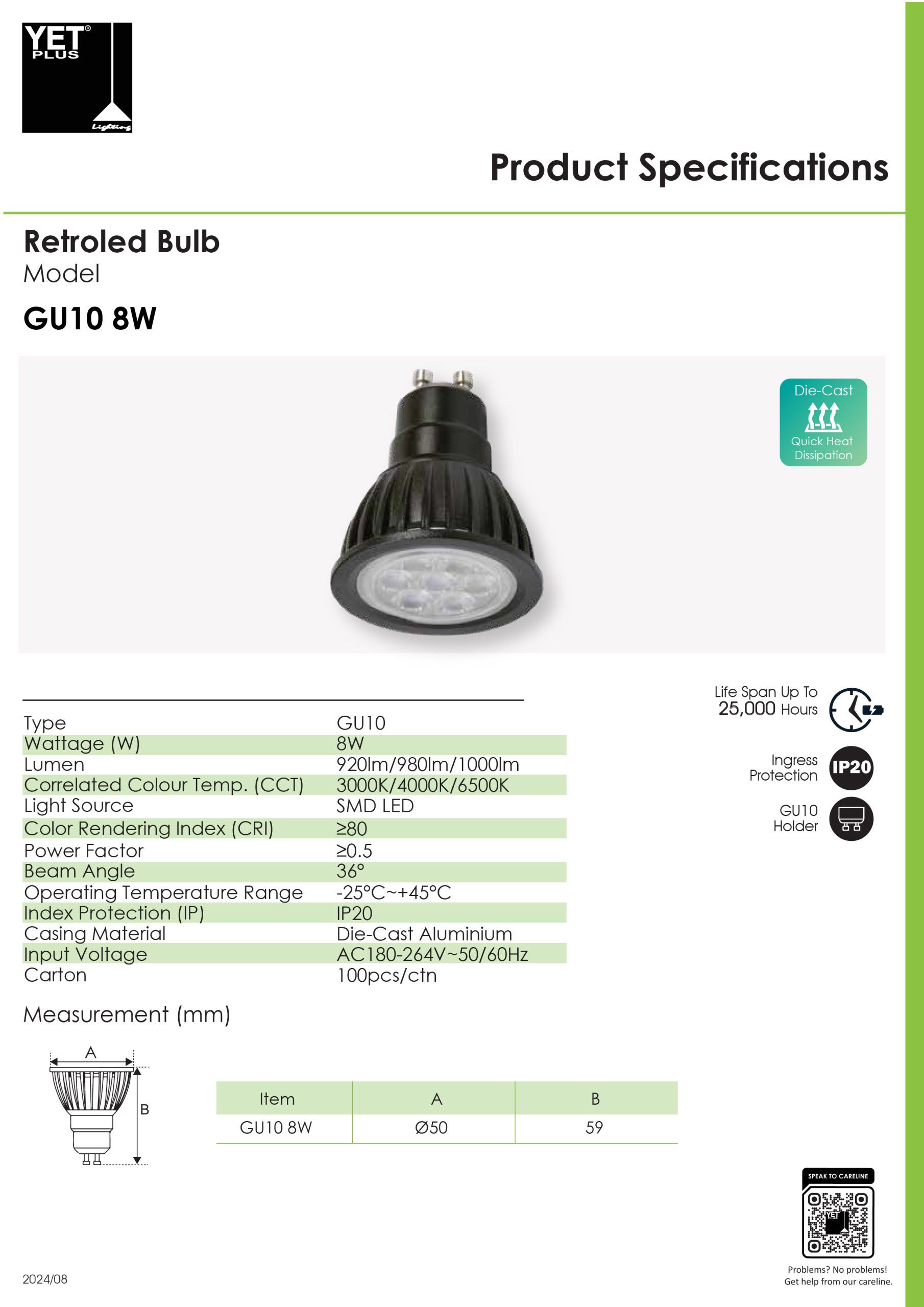 YETPLUS 8W GU10 BLK