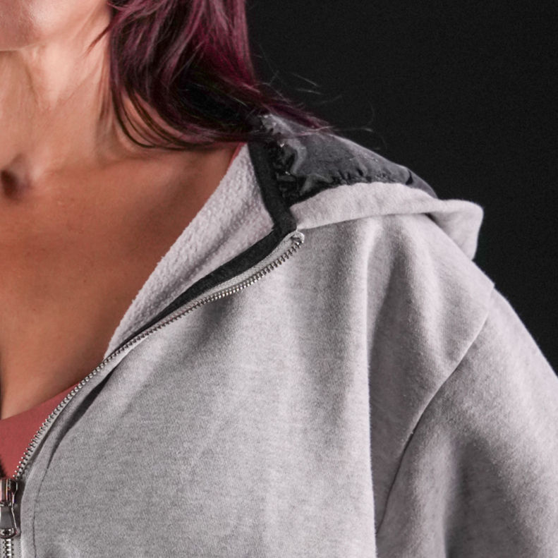 Thumbnail: Gray Satin Lined Zipper Hoodie