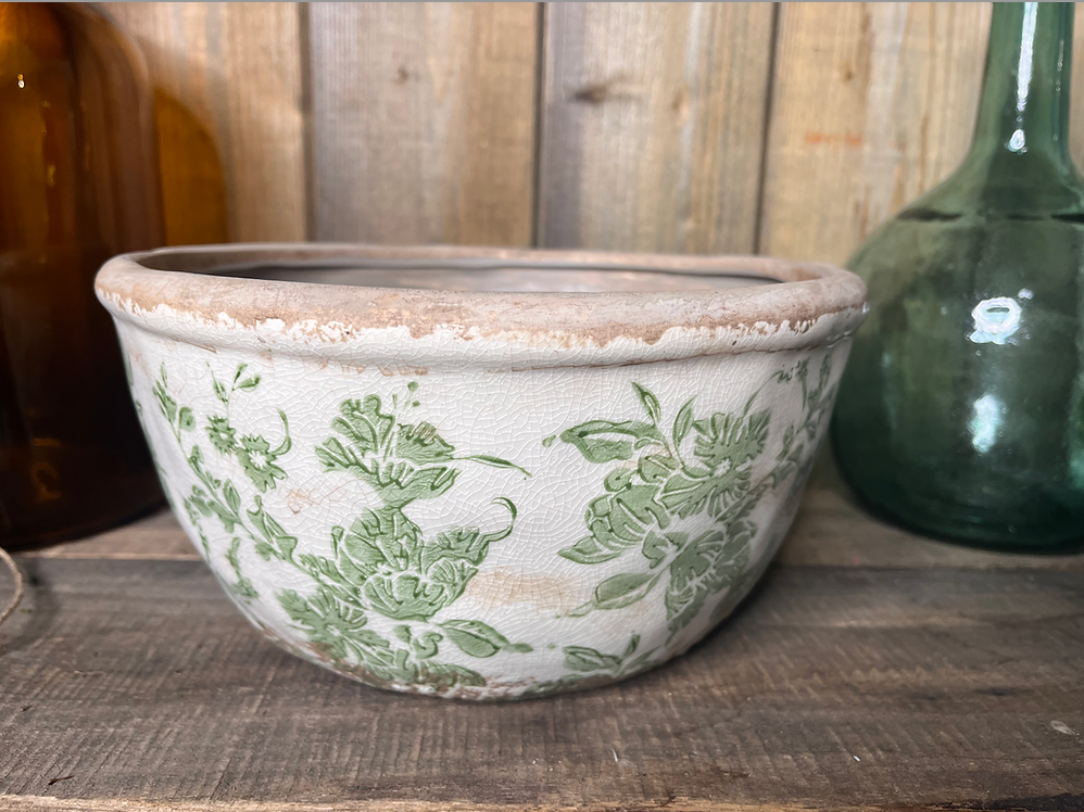 Cache-pot large fleuri vert