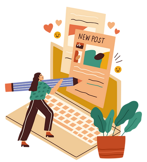 Cartoon Woman pretending to write a blog