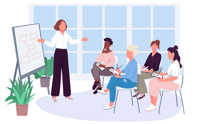 Cartoon scene of a presentation ahppening