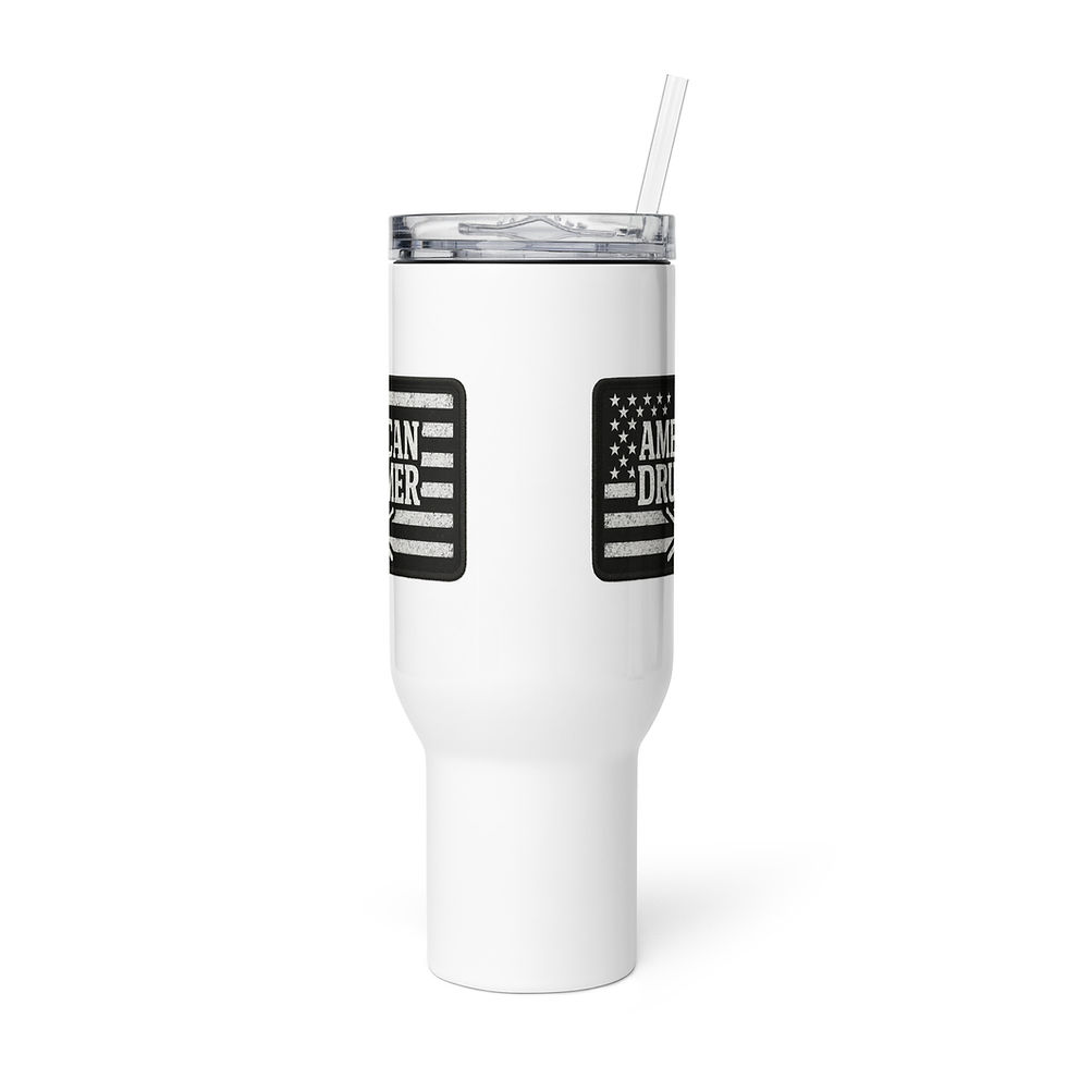 Thumbnail: American Drummer (Black And White Flag) - Travel mug with a handle