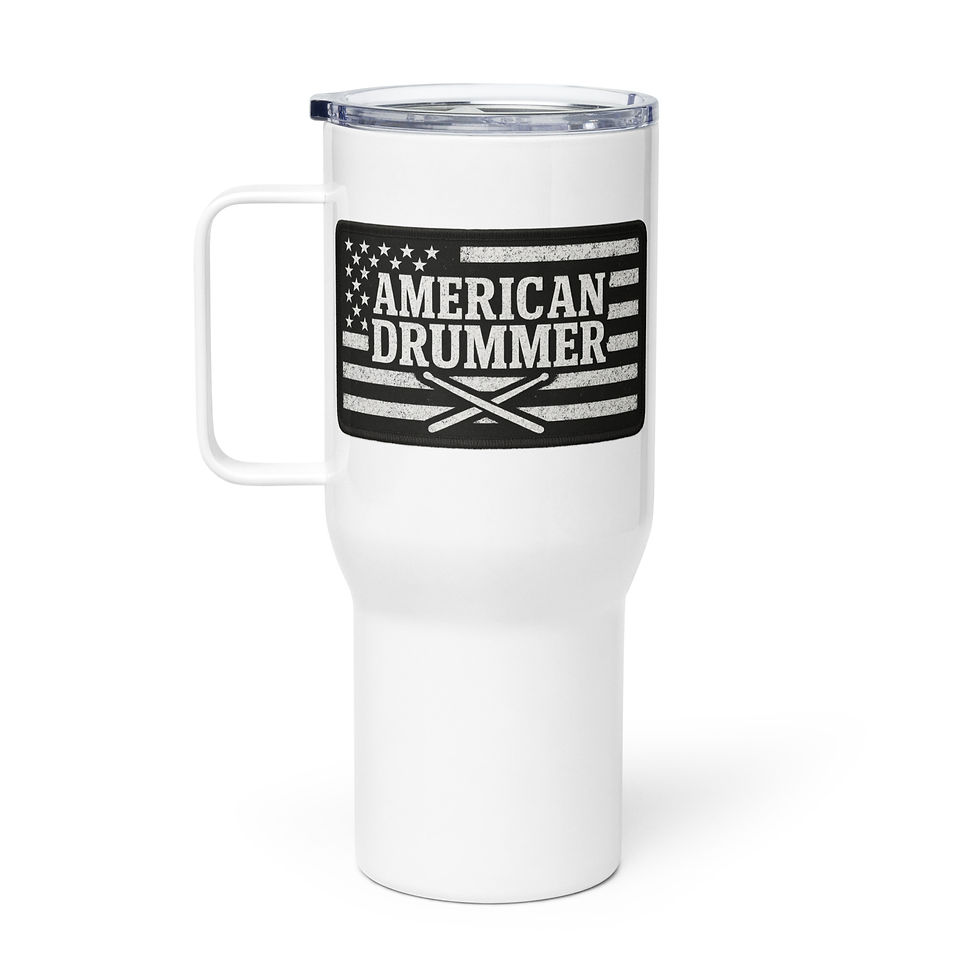 Thumbnail: American Drummer (Black And White Flag) - Travel mug with a handle