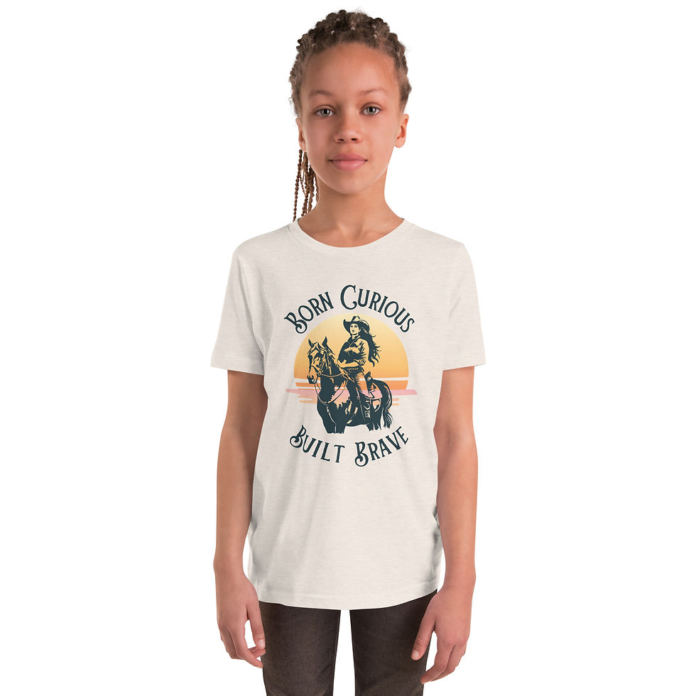 Thumbnail: Born Curious. Built Brave.™ Horse & Cowgirl Premium Graphic Tee for Kids