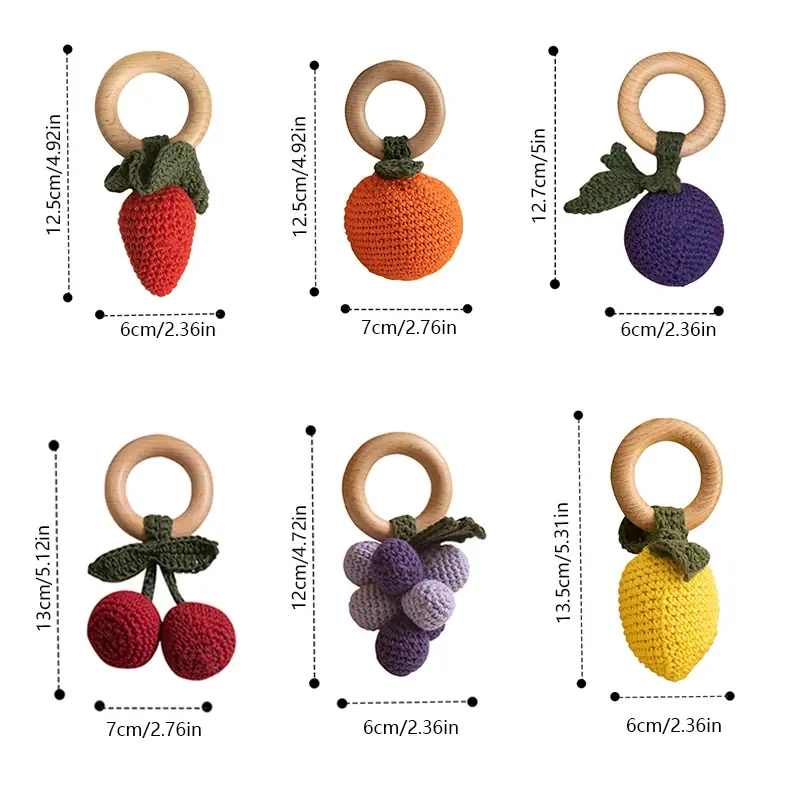 Thumbnail: Fruit Crochet Wooden Rattle Toy – For Newborns & Babies | Handmade Baby Gift