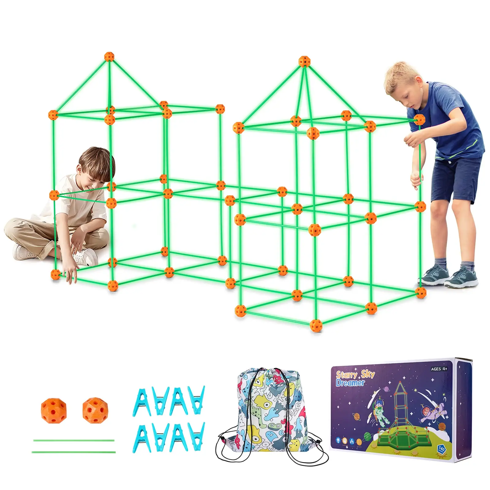 Glow in the Dark Fort Building Kit – 140-Piece STEM Construction Toy