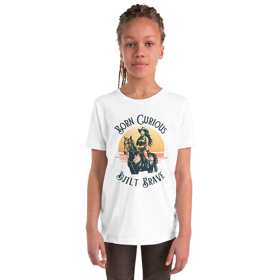 Thumbnail: Born Curious. Built Brave.™ Horse & Cowgirl Premium Graphic Tee for Kids