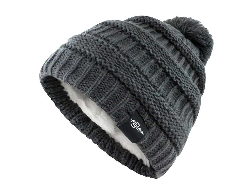 Thumbnail: Fear0 Pom Pom Fleece-Lined Winter Knit Beanie - Black, Grey, Navy, White