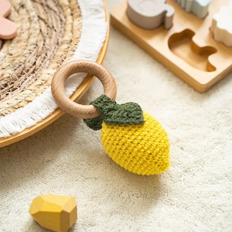Thumbnail: Fruit Crochet Wooden Rattle Toy – For Newborns & Babies | Handmade Baby Gift