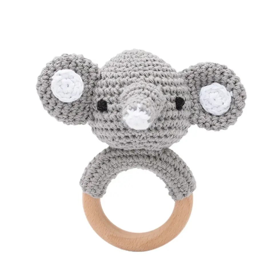 Thumbnail: Baby Crochet Rattle Wooden Teether Toy – BPA Free, Soft & Safe for Little Hands