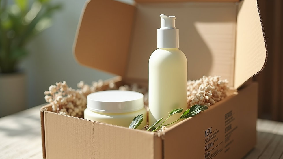 Close-up of a package with natural skincare products ready for shipping