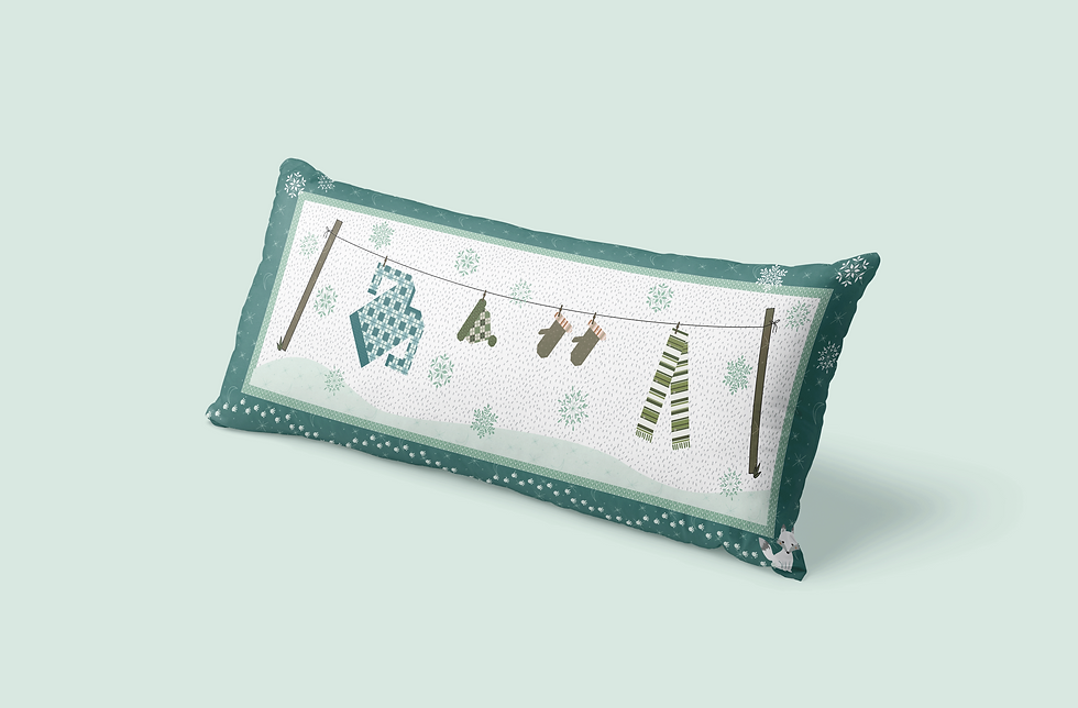 Thumbnail: Winter Clothesline Bench Pillow Machine Embroidery Pattern