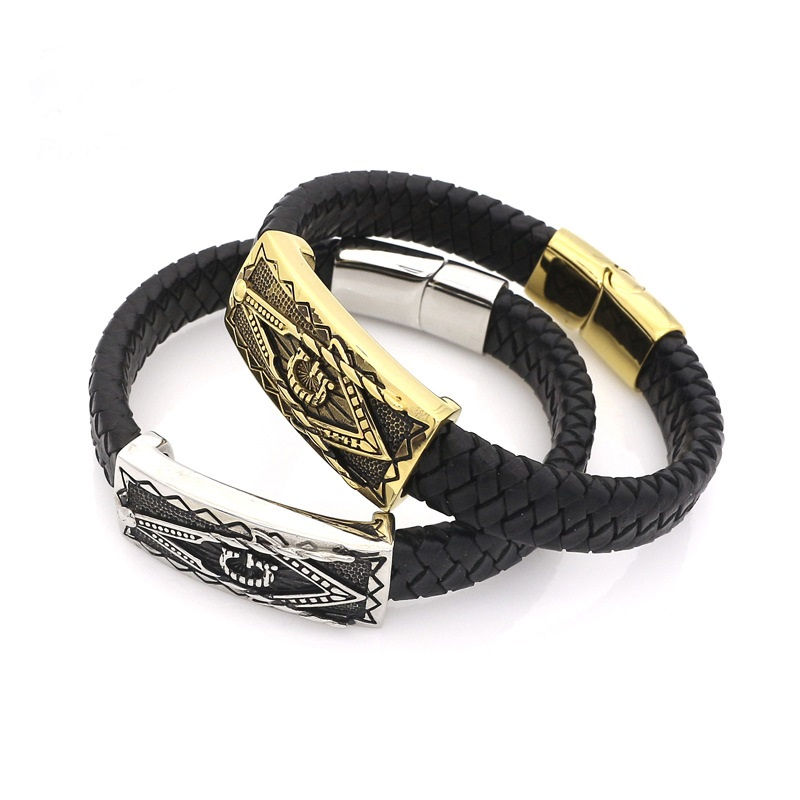 Thumbnail: LEATHER BRAIDED MASONIC BRACELET