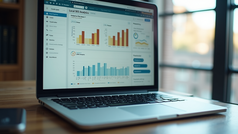 Close-up view of a laptop screen showing local SEO analytics