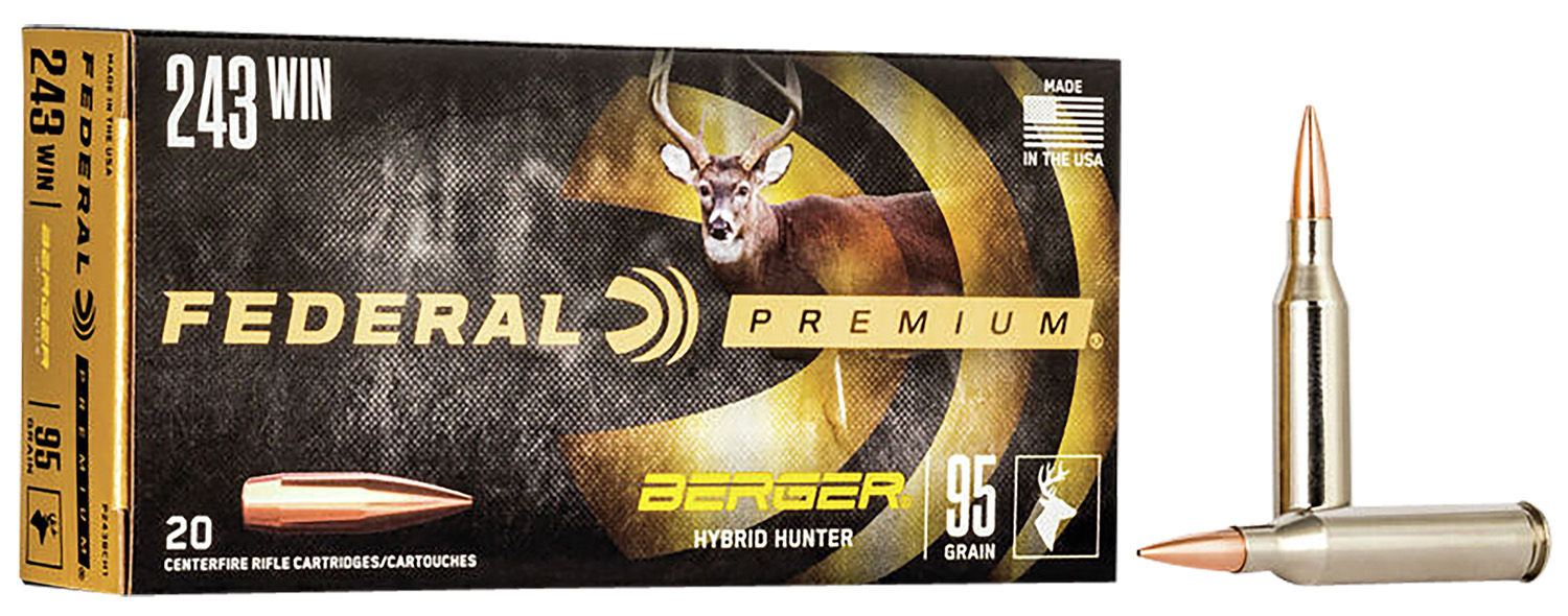 Federal Premium 243win 95gr Berger Hybrid Hunter 20rds Ammo P243BCH1 Maine