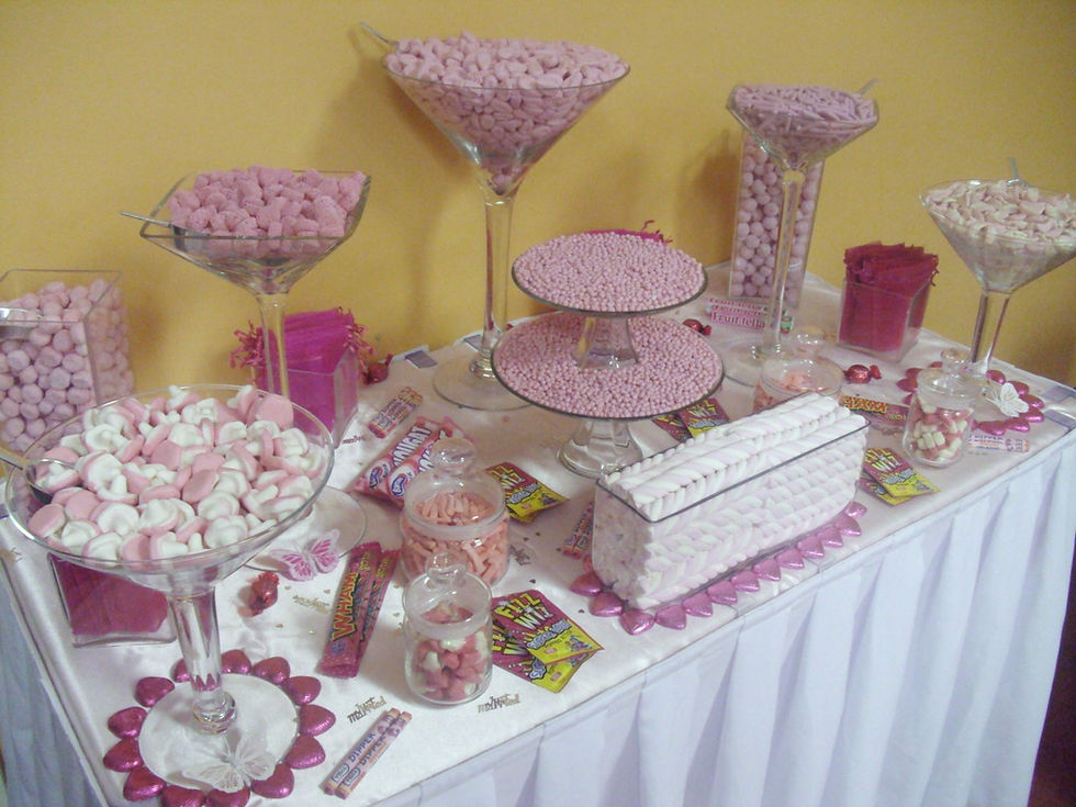 pink white sweet table