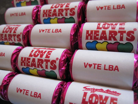 love hearts branded text