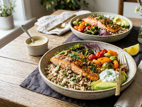 GLP 1 Diet Meal Plan - Garlic Salmon Bowls with Roasted Vegetables