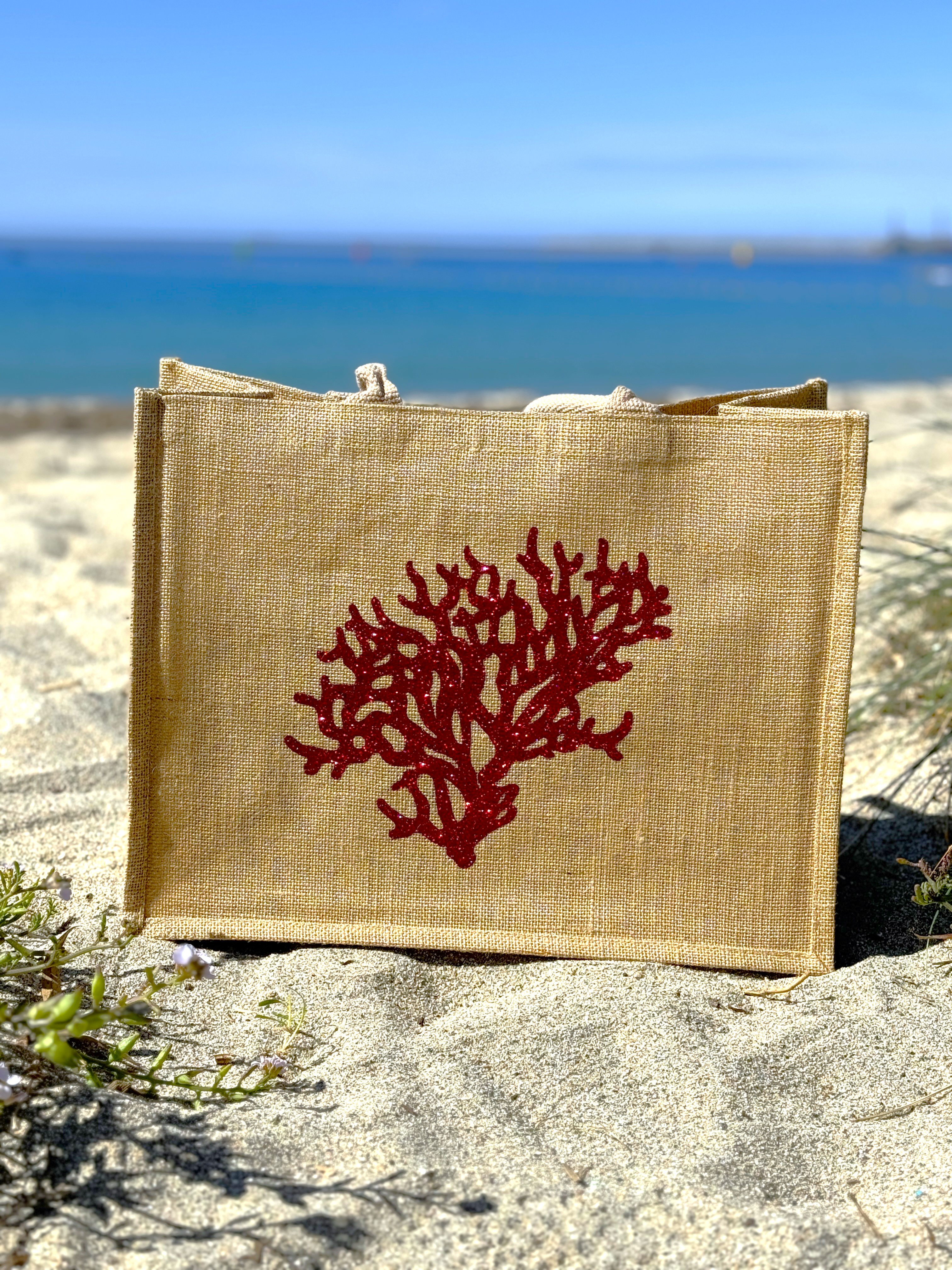 Grand sac en toile de jute personnalisé - Corail