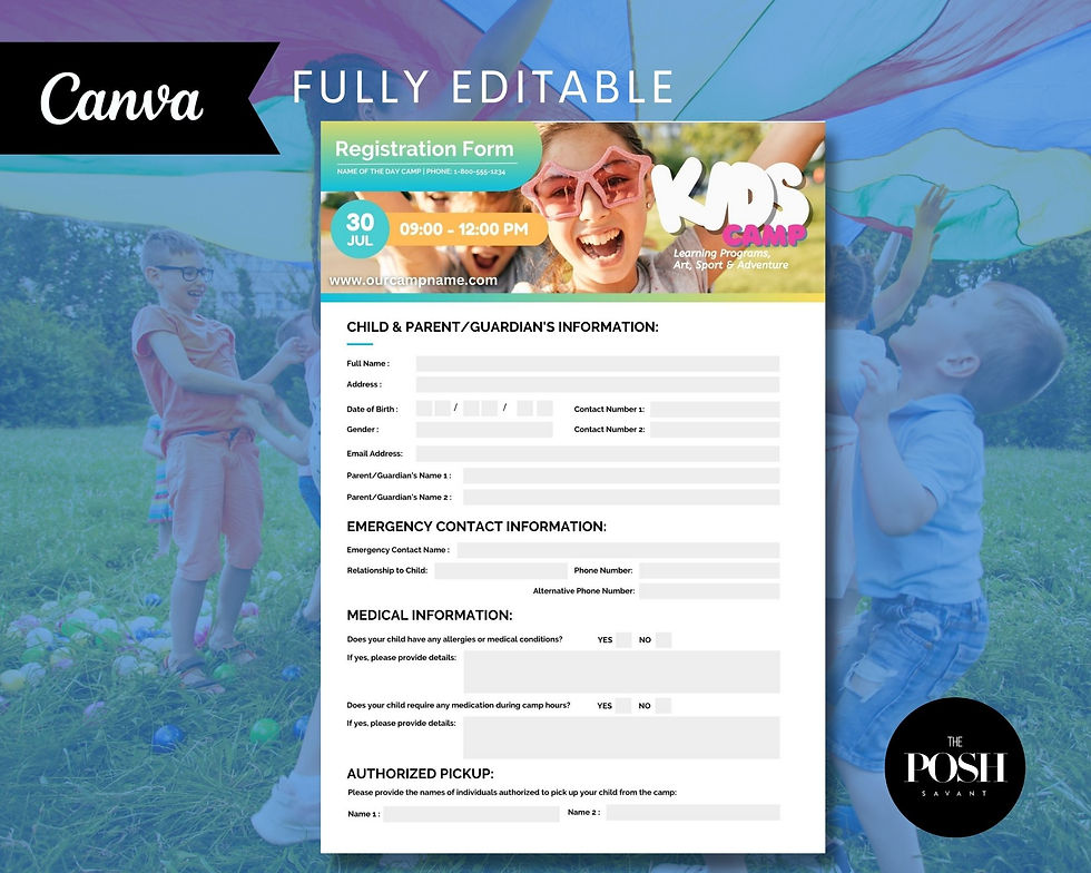 Thumbnail: Kids Camp Registration Form Template