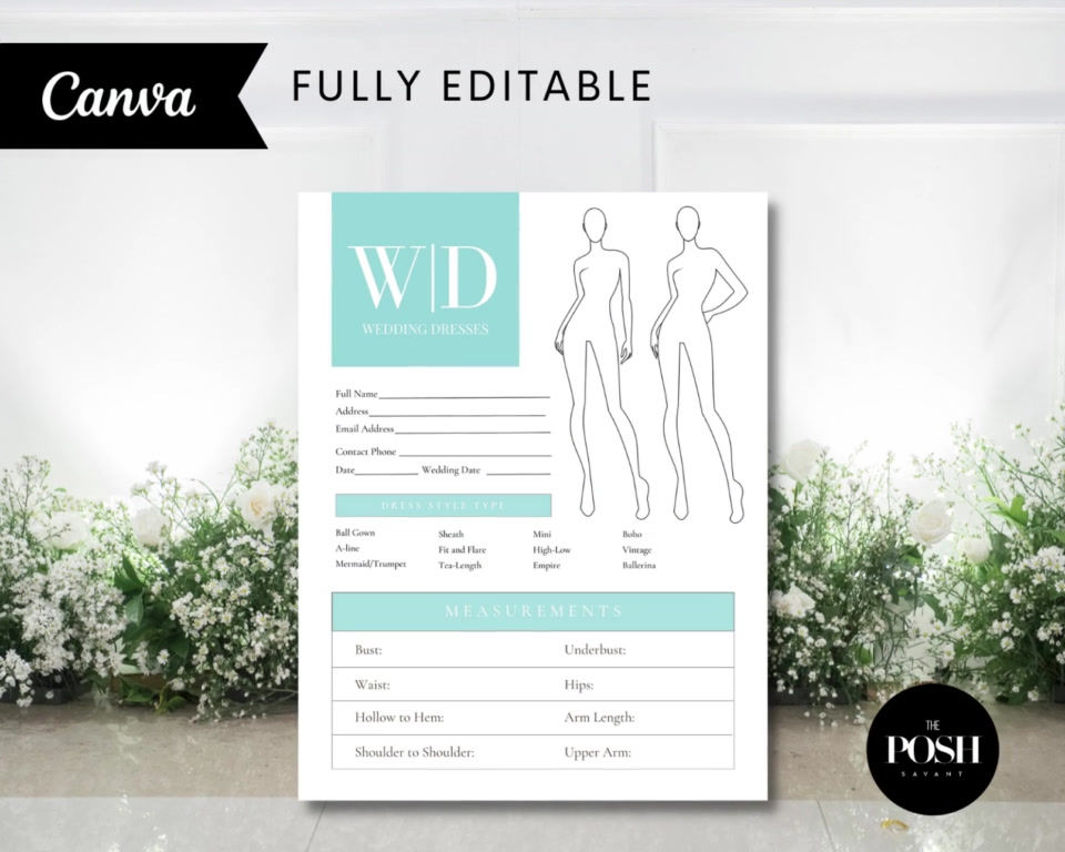 Thumbnail: Wedding Company Measurement Form Templates - Modern Template