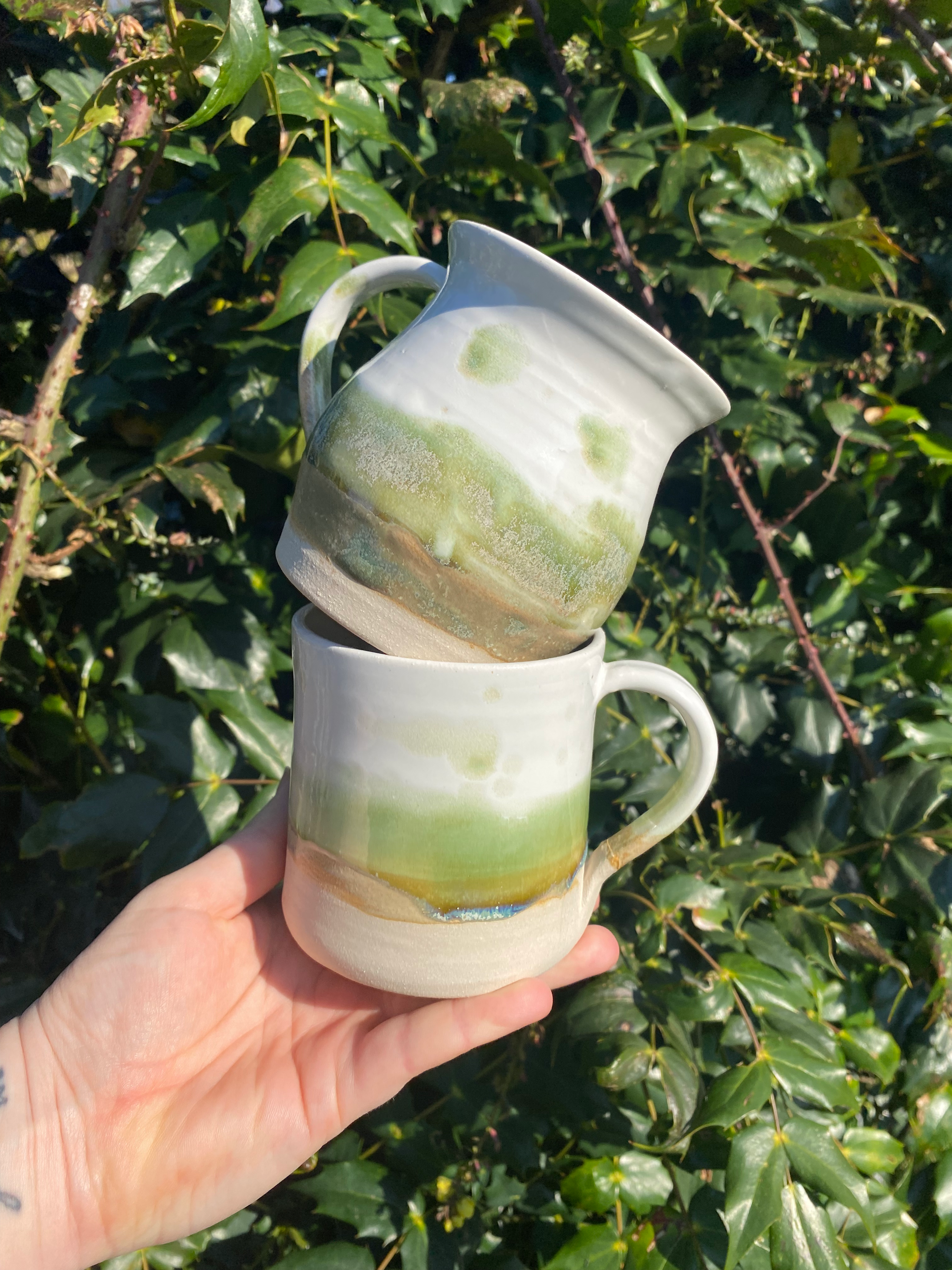 White and Green Mug