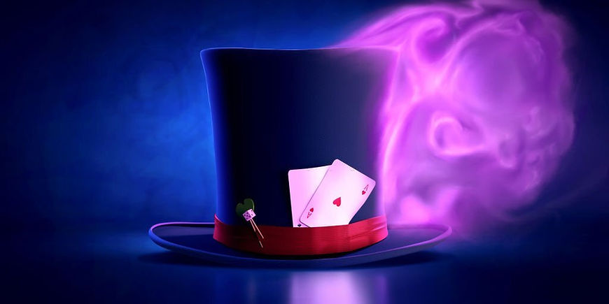 Top hat with playing cards and smoke