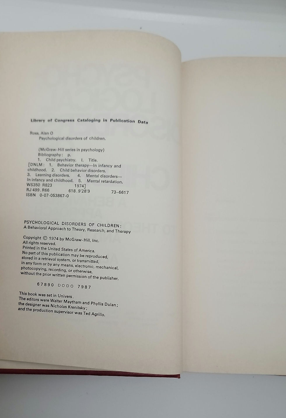 Thumbnail: Psychological Disorders of Children: Ross, A Behavioral Approach to Theory...