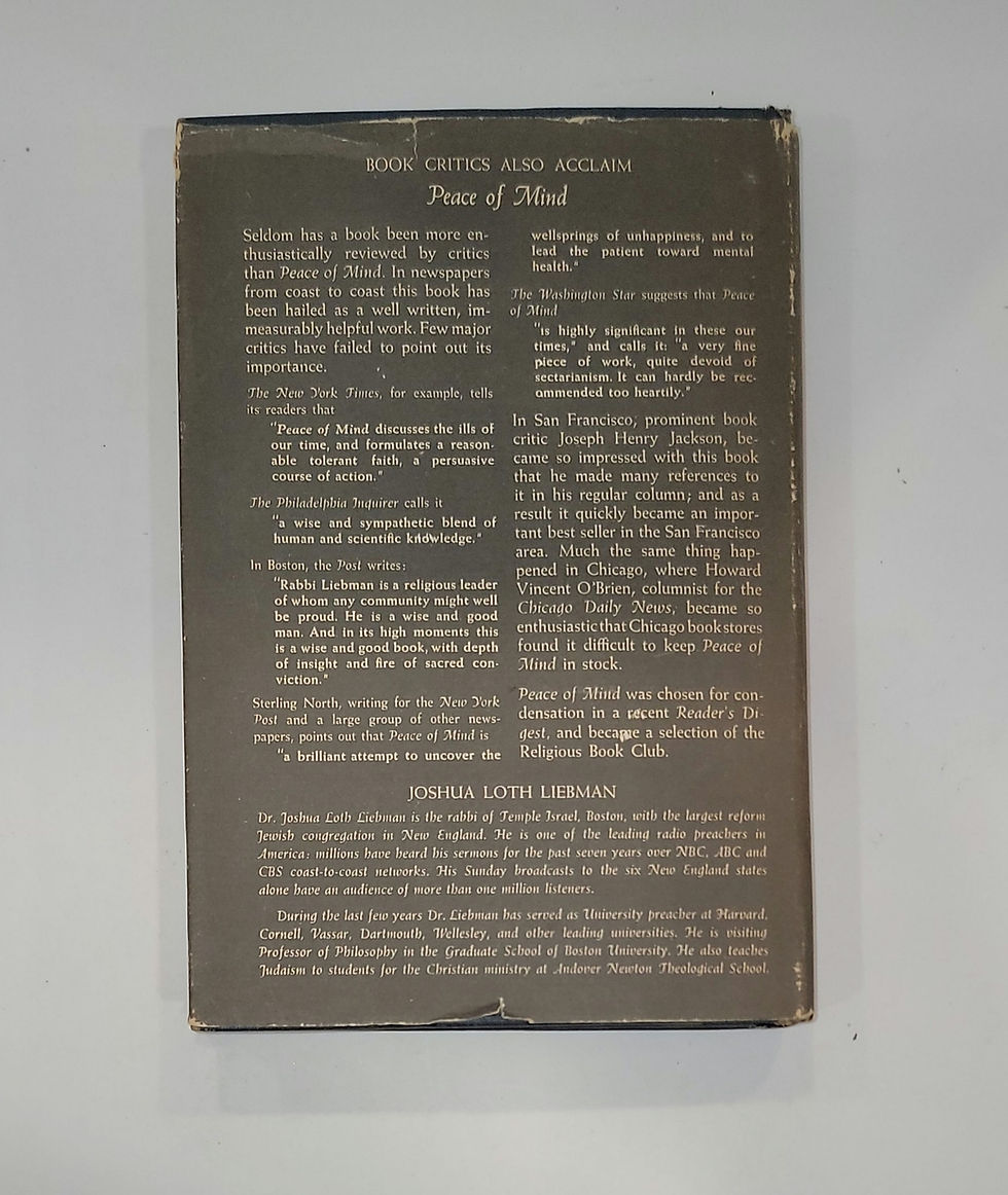 Thumbnail: Peace of Mind by Joshua Loth Liebman Hardcover 1949, 19th Printing
