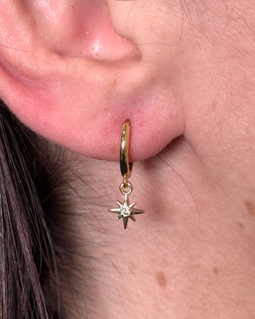 Gold Starburst Huggie Hoop Earrings – Celestial Dainty Drop Earrings