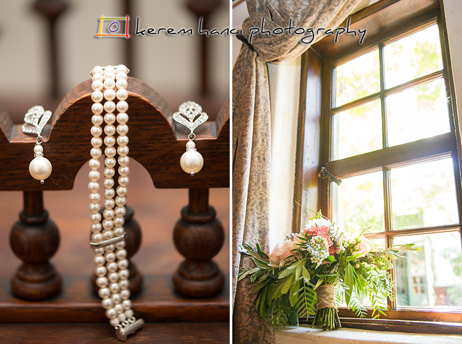The bride's jewelry and bouquet at The Villa San Juan Capistrano